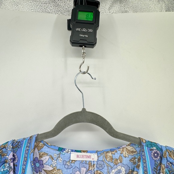 BlueTIme Floral Boho Tunic Dress Womens M Blue Festival Beachy Hippie Flowy NWT - Picture 7 of 7
